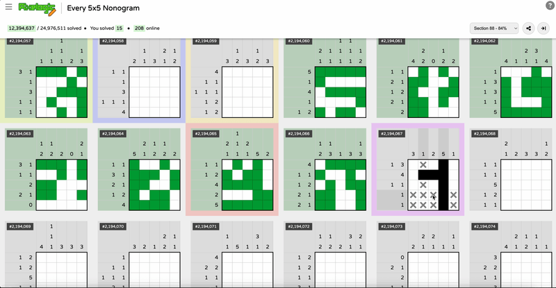 Screenshot of Every 5x5 Nonogram
