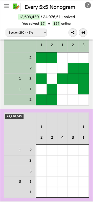 Screenshot of Every 5x5 Nonogram