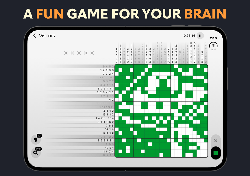 Pixelogic puzzle 'Visitors' on the iPhone Duo's unfolded display
