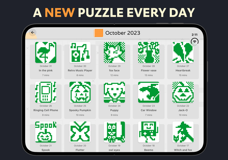 Pixelogic daily puzzle archive on the iPhone Duo